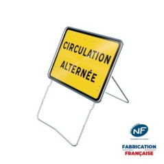 Panneau temporaire CIRCULATION ALTERNEE sur pied incliné