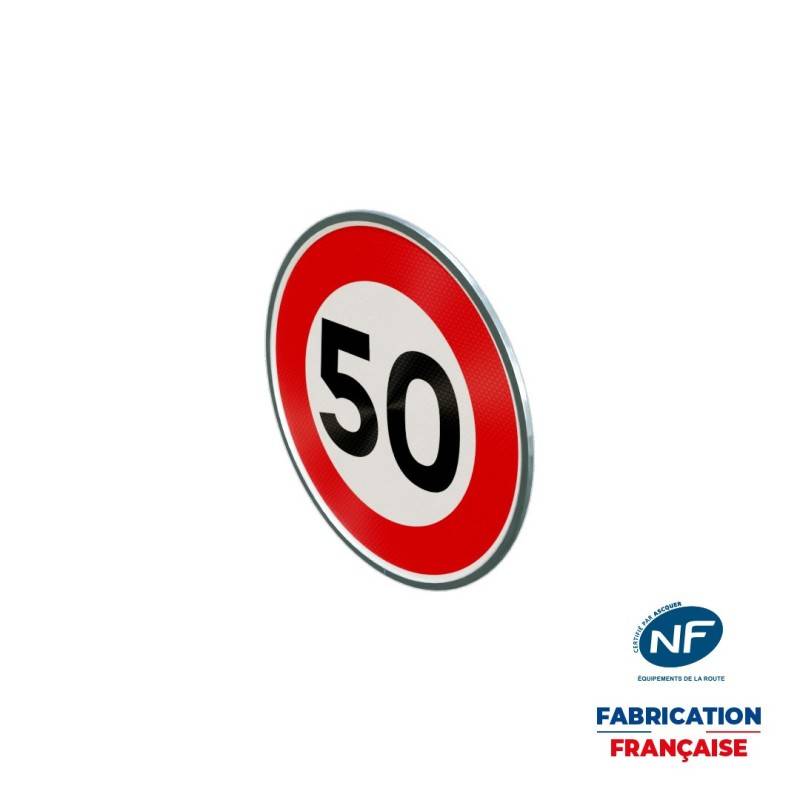 Panneau temporaire B14-50 Limitation de vitesse à 50 km/h à rails