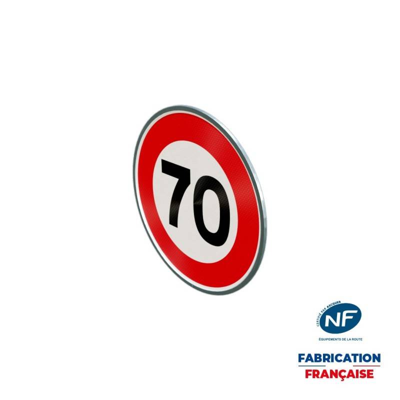 Panneau temporaire B14-70 Limitation de vitesse à 70 km/h à rails