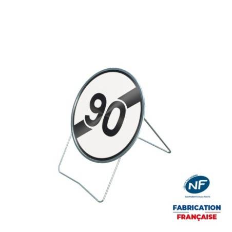 Panneau temporaire B33-90 Fin de limitation de vitesse à 90 km/h sur pied incliné