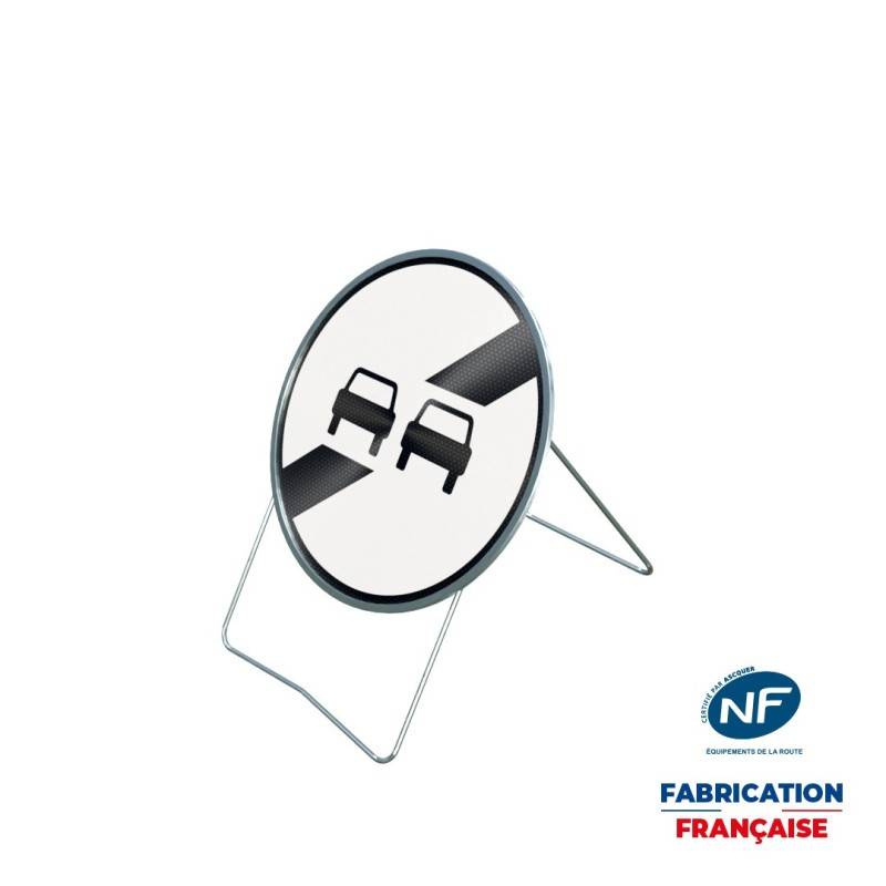 Panneau temporaire B34 Fin d'interdiction de dépasser sur pied incliné