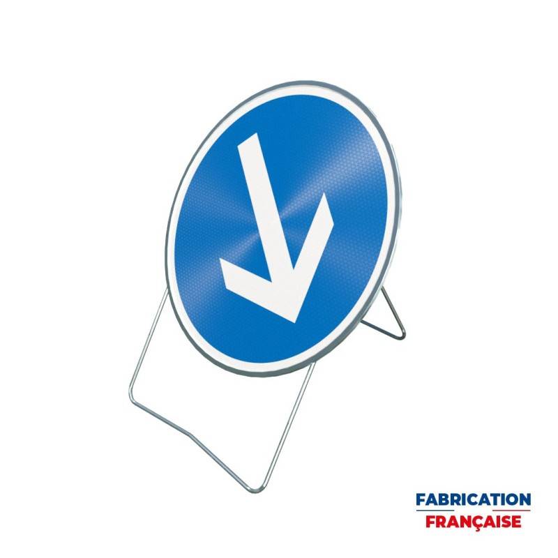 Panneau temporaire B21 Flèche tournante sur pied incliné