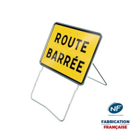 Panneau temporaire ROUTE BARREE sur pied incliné