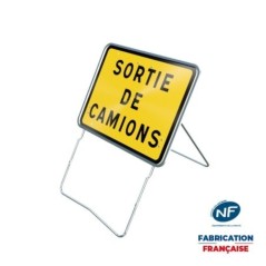 Panneau temporaire SORTIE DE CAMION sur pied incliné