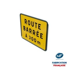 Panneau temporaire ROUTE BARREE 300 m à rails