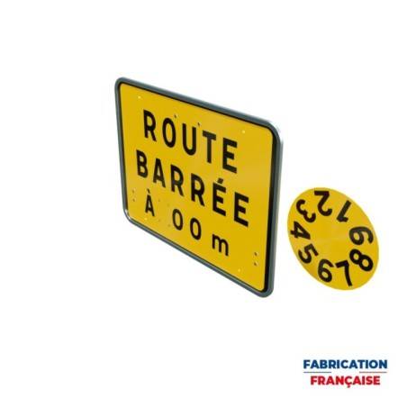 Panneau temporaire ROUTE BARREE avec disque tournant à rails