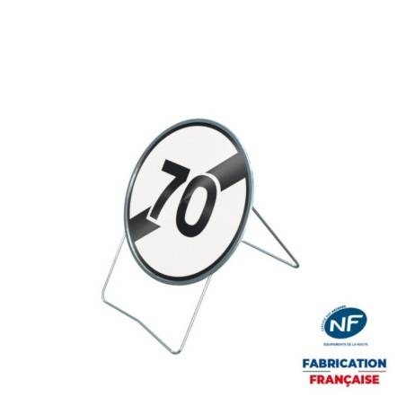 Panneau temporaire B33-70 Fin de limitation de vitesse à 70 km/h sur pied incliné