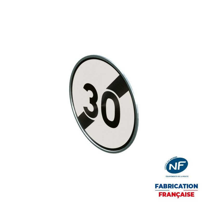 Panneau temporaire B33-30 Fin de limitation de vitesse à 30 km/h à rail Panneau temporaire B33-30 Fin de limitation de vitesse à 30 km/h à rail