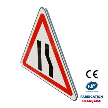 Panneau de danger A3a Chaussée rétrécie par la droite