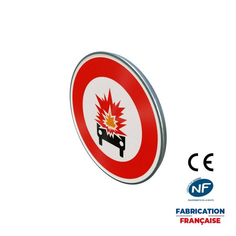 Panneau d'interdiction B18a Accès interdit aux véhicules transportant des produits de nature explosive