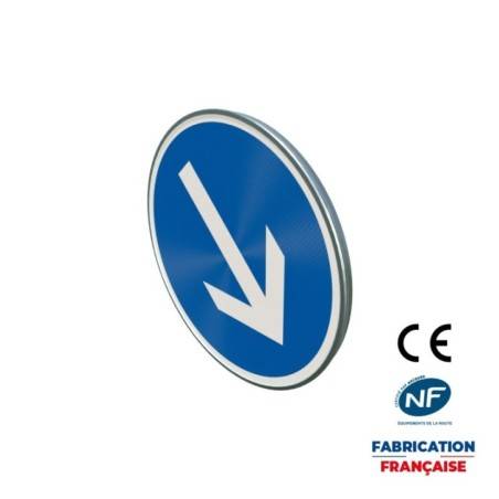 Panneau d'obligation B21a1 Contournement obligatoire par la droite