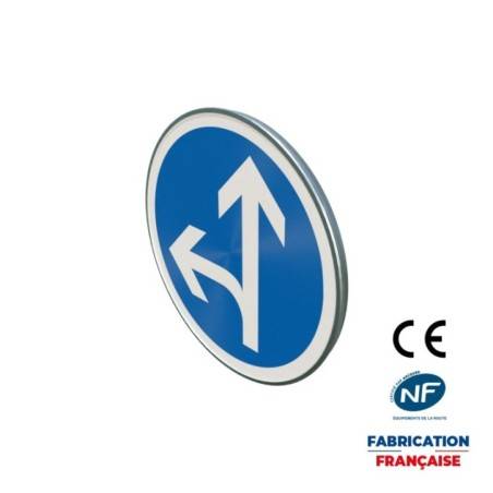 Panneau d'obligation B21d2 Annonce de direction obligatoire tout droit ou à gauche