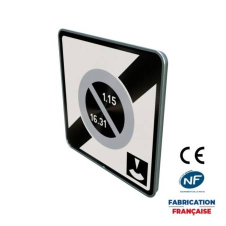 Panneau prescription zonale Stationnement B50e Sortie zone stationnement unilatéral semi mensuel et durée limitée avec contrôle