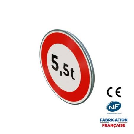Panneau d'interdiction B13 Accès interdit pour limitation de PTAC ou PTRA indiqué