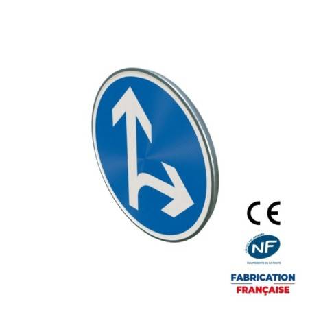 Panneau d'obligation B21d1 Annonce de direction obligatoire tout droit ou à droite