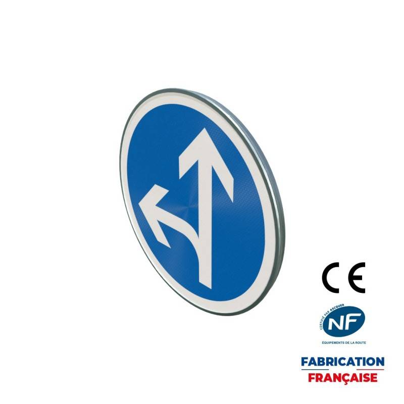 Panneau d'obligation B21d2 Annonce de direction obligatoire tout droit ou à gauche