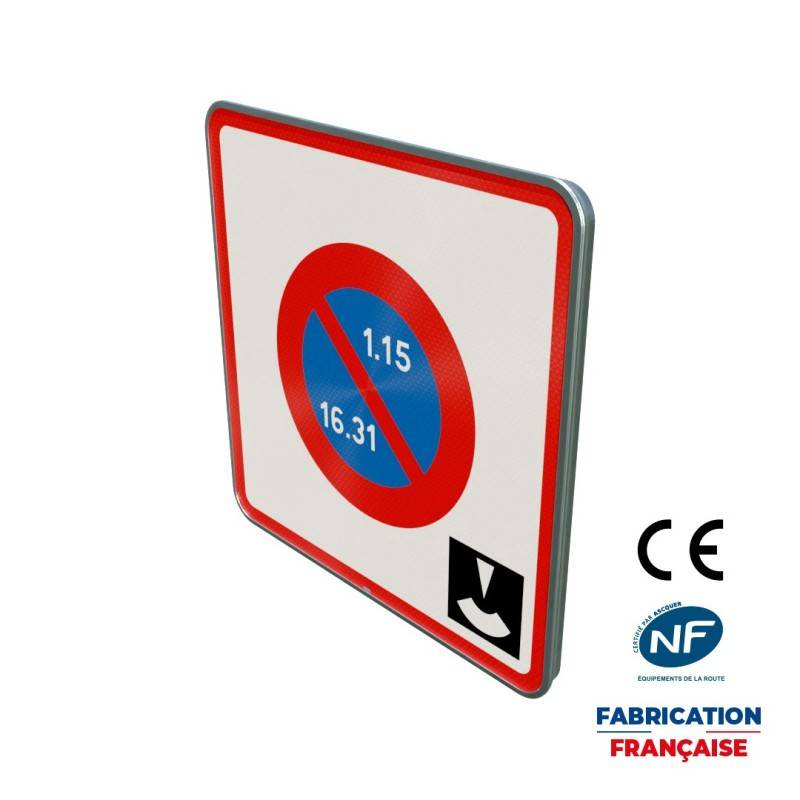 Panneau prescription zonale Stationnement B6b5 Entrée d’une zone stationnement unilatéral semi mensuel et durée limitée