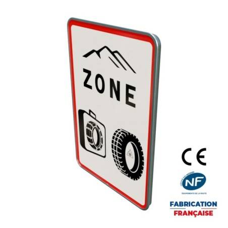 Panneau de prescription zonale Circulation particulière B58 Entrée de zone d’obligation d’équipements en période hivernale